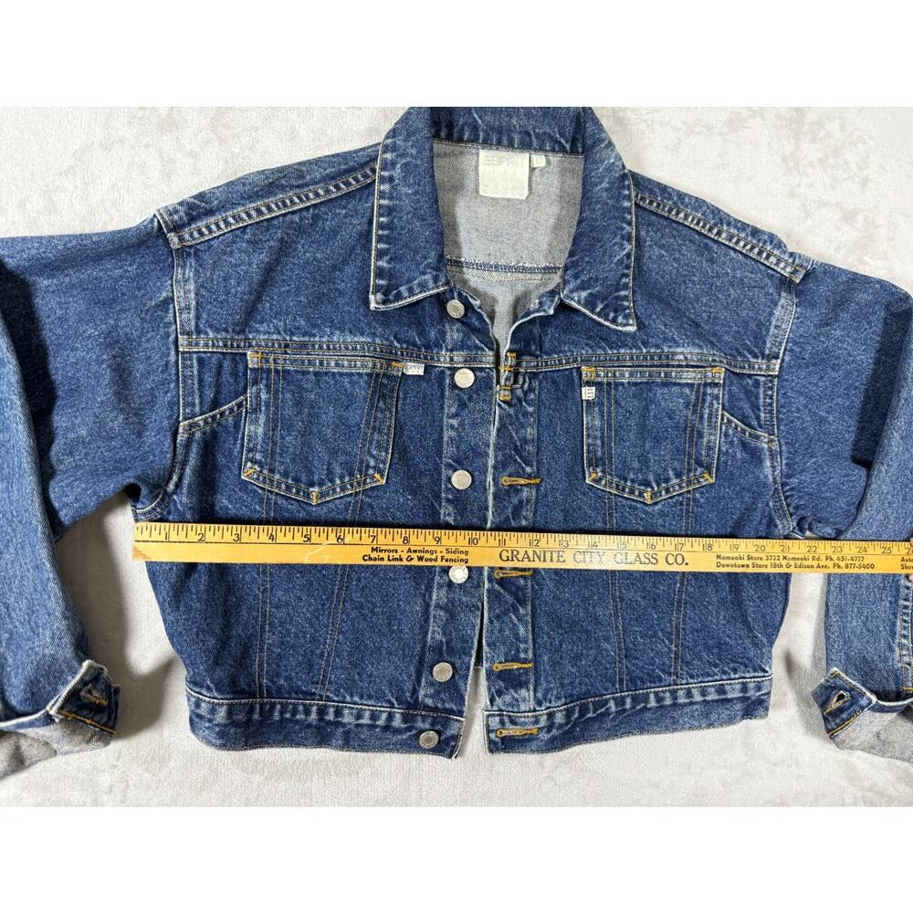 Vintage 80s Esprit Cropped Denim Jacket Dark Wash Supermodel Grunge L - Picture 9 of 9